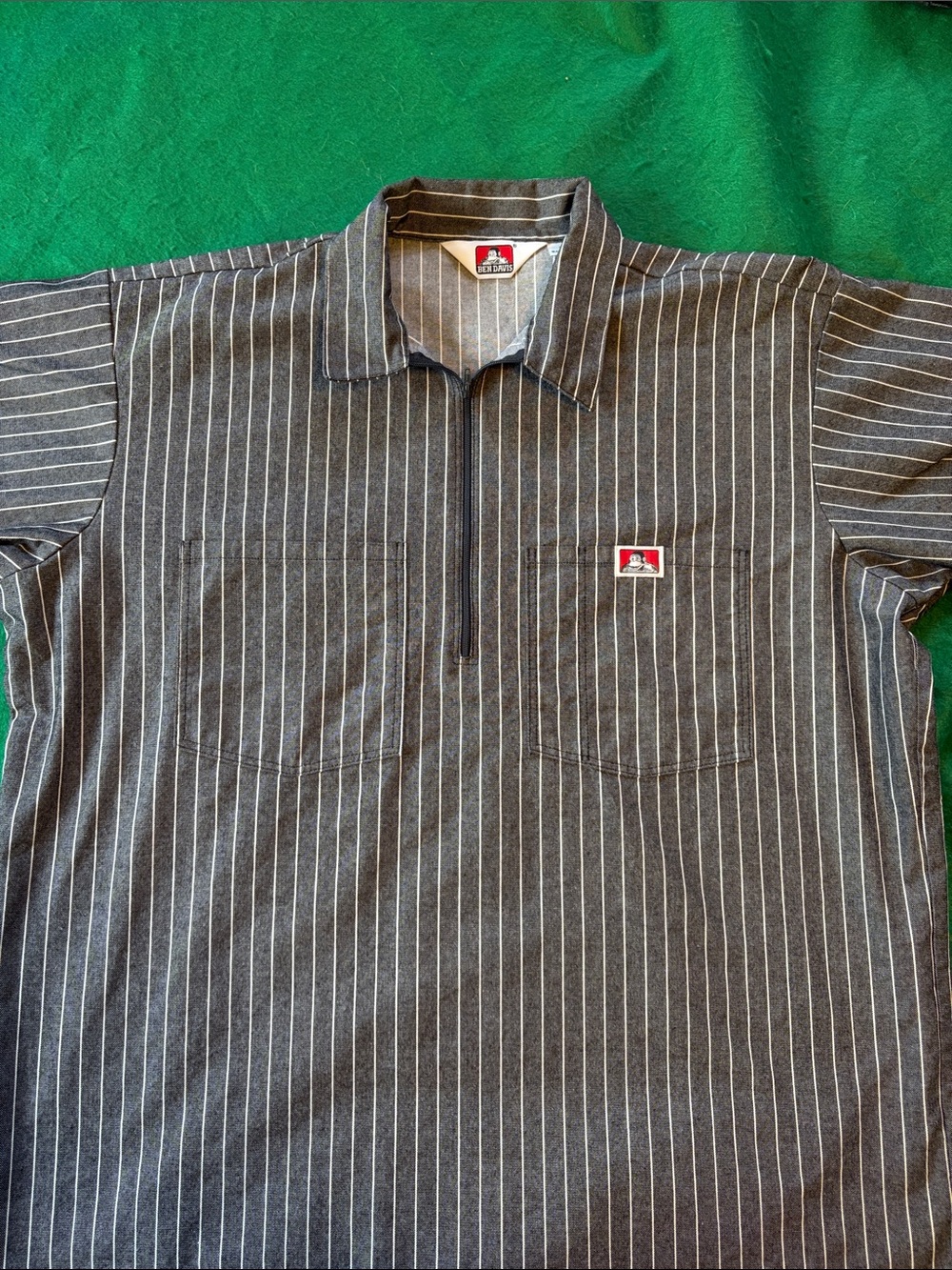 Ben Davis Charcoal Pinstripe Short-Sleeve Work Polo